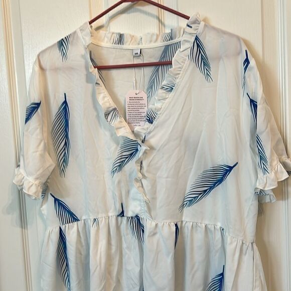 Blue & White Flowy Dress FEATHERS Ruffle Womens XXL New - Picture 10 of 10